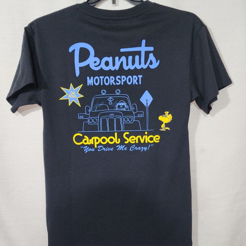 Snoopy ''Peanuts Carpool service'' men's black small shirt